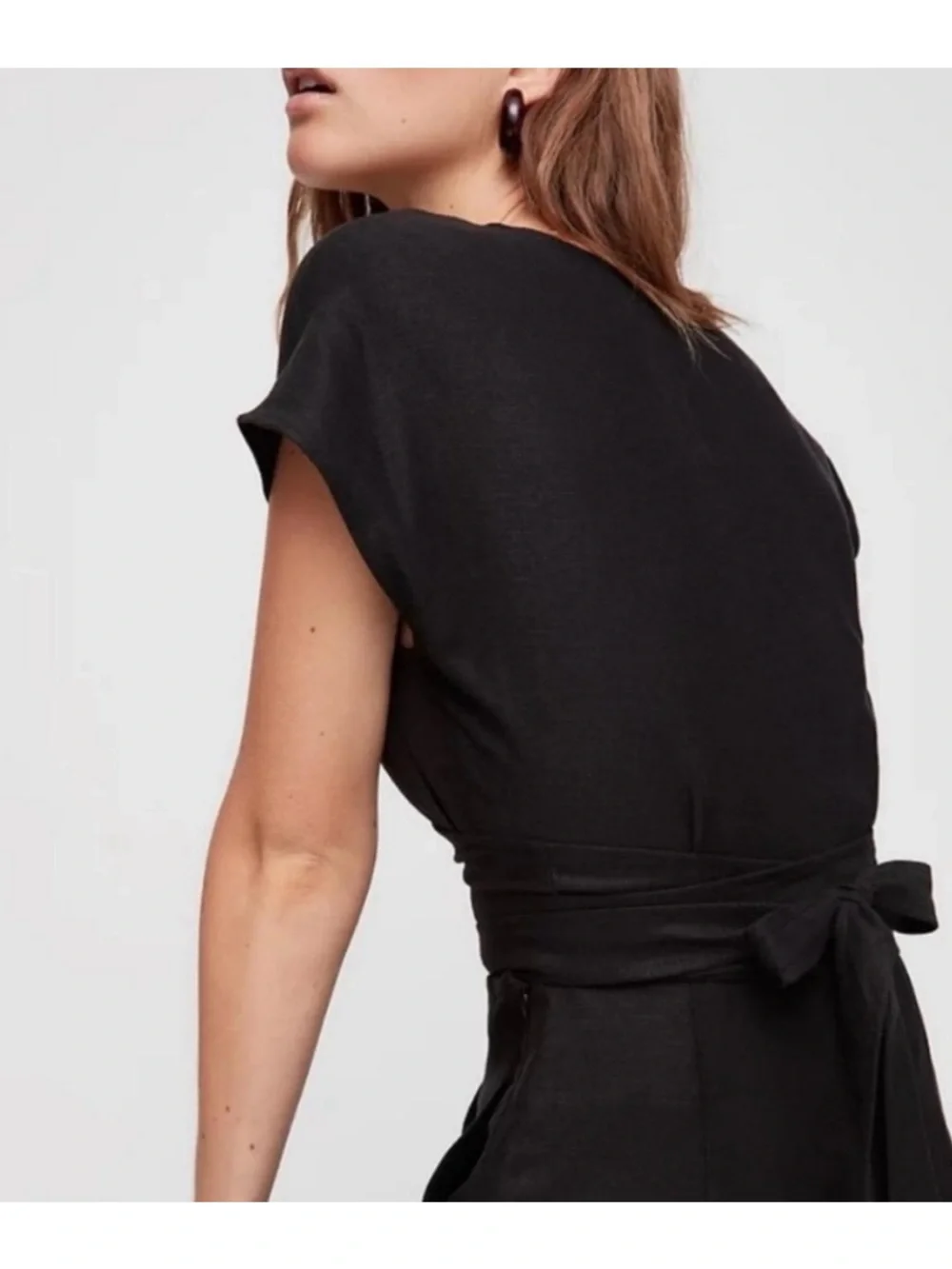 Aritzia Wilfred Black Brax Cutout Wrap Wide Leg Linen Jumpsuit 2